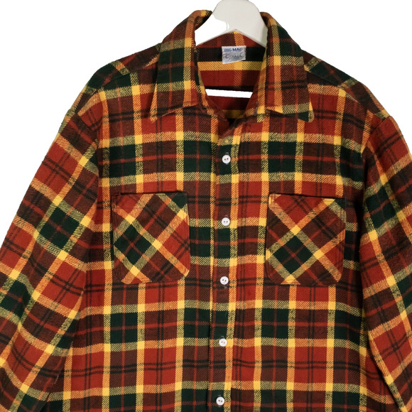 Vntg Big Mac JCPenney Flannel Long Sleeve Men's Size L Multi Plaid 70's Retro - Picture 4 of 14